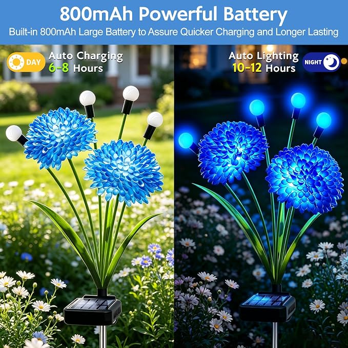 Solar Garden Lights, 8 Pack Blue Solar Swaying Firefly Lights With Flowers, Waterproof Blue Flowers Light Outdoor for Garden Patio Yard Pathway Fall Decoration, Gifts for Women Mother's Day
