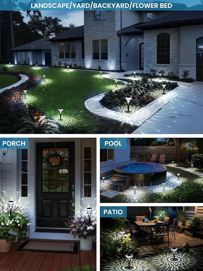 SOLPEX Solar Pathway Lights Garden Decor for Yard, Garden Lights Solar Powered Waterproof Landscape Lighting, Solar Outdoor Lights Porch Decor for Path Walkway Driveway (8 Pack Cold White)
