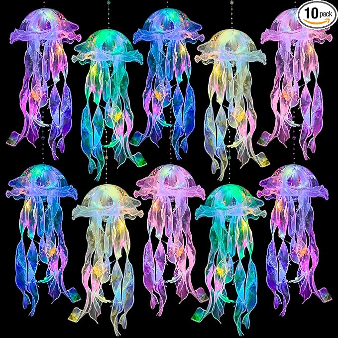 Jellyfish Decor - 10 Pcs Light Up Jellyfish Lanterns, Hanging Jelly Fish Decorations for Mermaid Birthday Decorations & Under The Sea Party Decorations, Ocean Themed Supplies Gifts