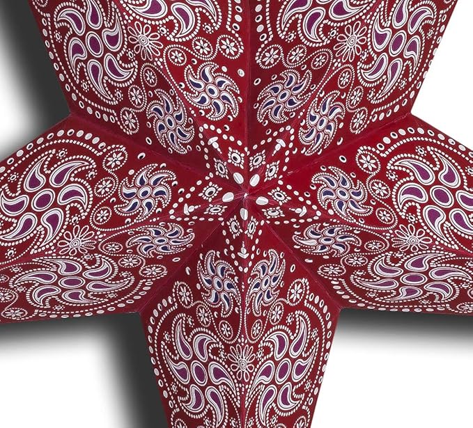 GalaxyArts Paper Star Lanterns, 24 Inch Red Chakra 3D Light-Up Hanging Lamp, Handcrafted Hollow Out 5-Point Star Decoration for Christmas, Wedding, Birthday, Parties, Indoor Outdoor Holiday Home Décor