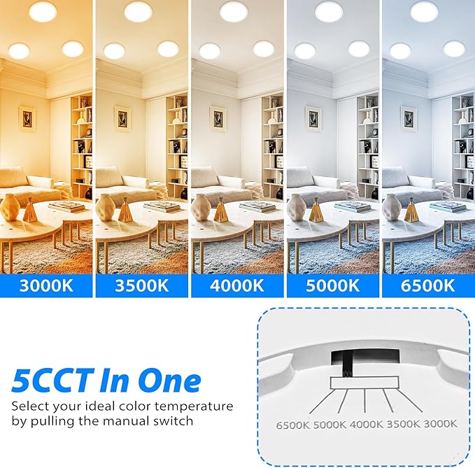 Peasur 7 inch LED Ceiling Light, 3000K/3500K/4000K/5000K/6500K Adjustable Flush Mount Light Fixture,1500LM 15W Thin White Round Lamp for Hallway Kitchen Bathroom Bedroom, 4Pack