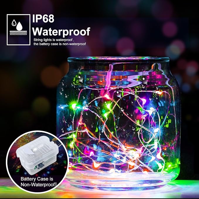 pozzolanas 100 Pack Multicolor Battery Operated String Lights - 7ft Waterproof Fairy Lights with 20 LEDs for Home, Mason Jar, Party, Wedding, Halloween, Christmas Decorations