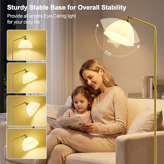 Floor Lamps for Living Room, 63" Modern Tall Standing Lamp, 3CCT | Lamp for Bedroom, Office, Reading Nook, Kids Room, Glass Lampshade, Foot Switch, Weighted Base, Easy Assembly, Home Decor