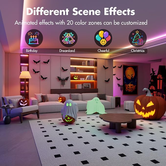 LED Strip Lights, 50FT Smart IC RGB WiFi Voice Controlled LED Lights | Segmented DIY Color, Rainbow Chasing, Music Sync, Alexa Google Compatible for Bedroom Decor