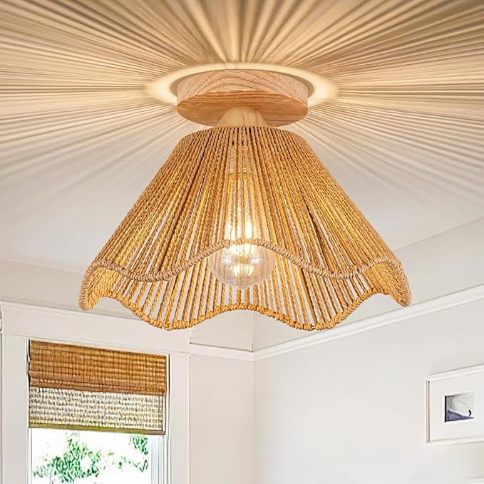 D12.5 Inch Boho Light Fixtures Ceiling Mount Boho Rattan Ceiling Light Flush Mount Mini Chandelier Bedroom Hallway Entryway Bathroom Nursery