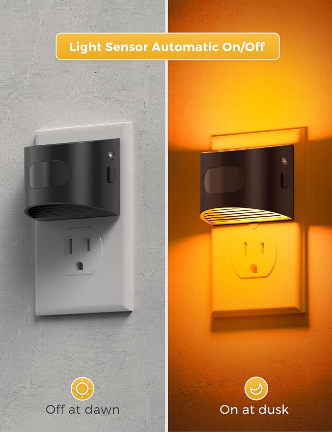 L LOHAS LED Night Light with Motion Sensor & Dusk to Dawn Sensor, 3CCT | Night Lights Plug into Wall, Motion Activated Night Light, Black Housing 4 Pack