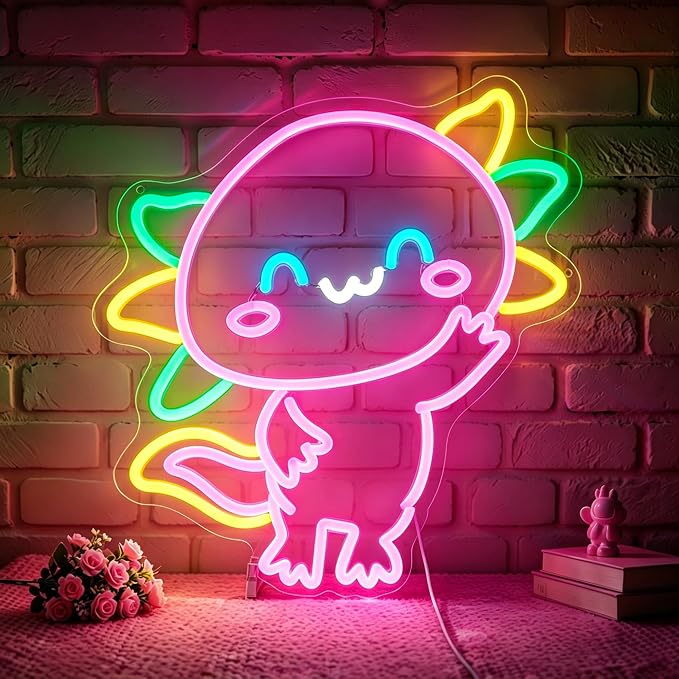 Axolotl Neon Sign Led Sign Neon Signs for Wall Decor Neon Lights | Salamander Led Light Up Sign, Pink Game Room Decor, Girls Gift, Party, Wall Decor, 5V USB Powered