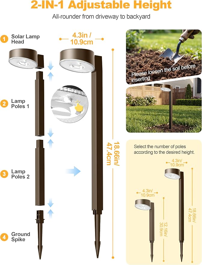 VOLISUN Solar Pathway Lights, 8 Pack LED Solar Lights Outdoor Waterproof, Garden Lighting for Yard Path Landscape Lawn Walkway Driveway, Brown