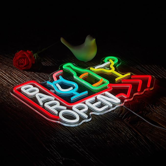 Bar Open Neon Sign for Wall Décor Dimmable USB Open Beer Bar LED Light for Pub Business Decor