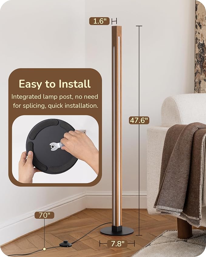 EDISHINE Wooden Floor Lamp with Remote, Dual Lighting, 7CCT & Dimmable | Foot Switch, Night Light Mode, Memory Function, Standing Lamp for Bedroom, Office, Dark Walnut