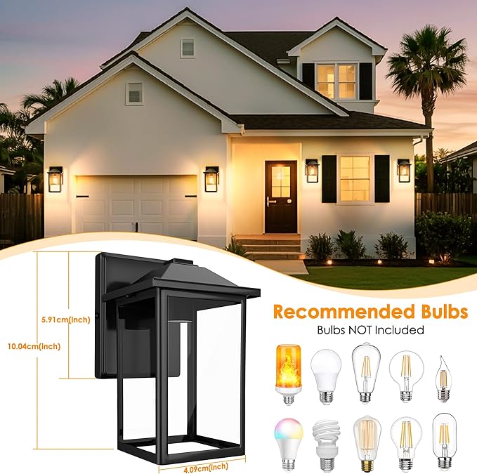 Outdoor Wall Lantern, Exterior Waterproof Wall Sconce Lighting Fixture, Black Front Door Light with Glass, Anti-Rust Porch Lamp