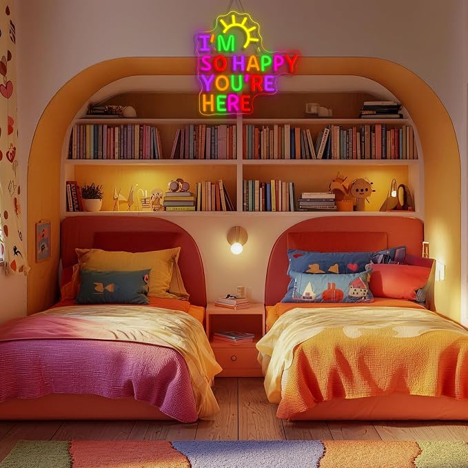 I Am So Happy You're Here Neon Sign Classroom Neon Signs for Wall Decor in Library Bookshelf LED Reading Light Up Signs for Classroom Reading Light Sign Bookish Decor Gifts for Teachers
