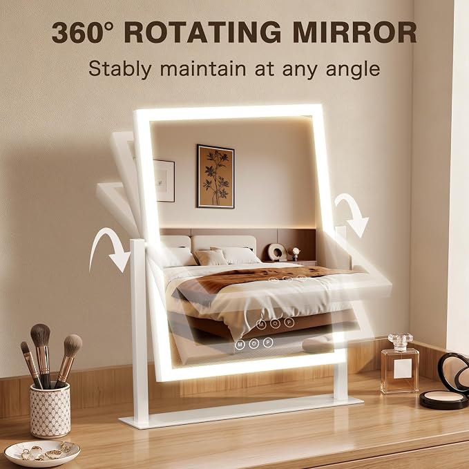 Acoolda Vanity Mirror with Lights,16.9"x 14" Lighted Makeup Mirror, Makeup Mirror with Lights,Three Color Lighting Modes, and 10X Magnification Mirror, Smart Touch Control, 360°Rotation White