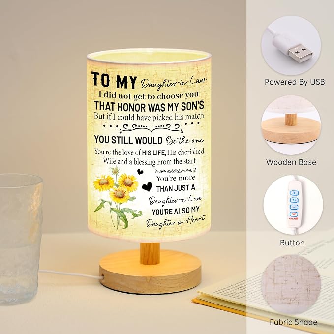 WSYEAR to My Daughter-in-Law from Mom The Start You're More Than JUST A Daughter-in-Law You're Also My Daughter-in-Heart Personalized Wooden Table Lamp for Couple Birthday Home Decoration