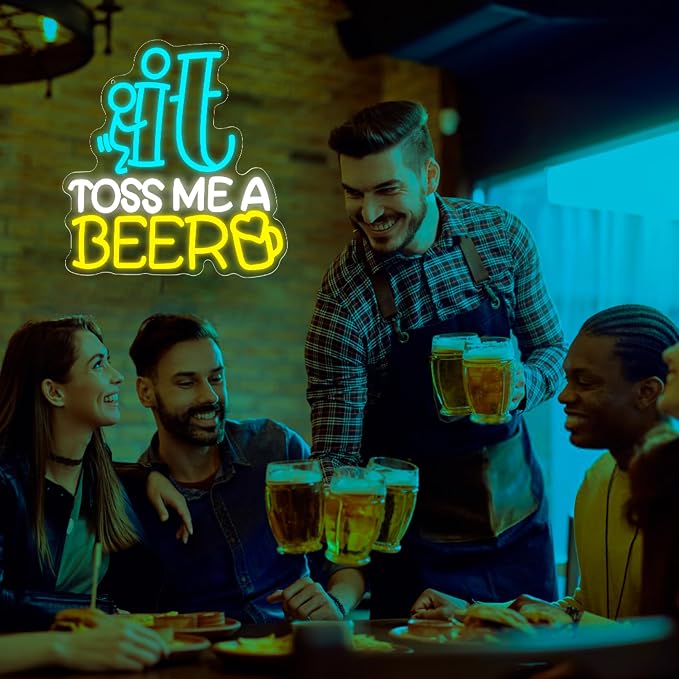 Beer Neon Sign for Wall Decor Beer Led Neon Bar Light for Man Cave | Dimmable LED Neon,Drinker Birthday Beer Gifts,Led 5V USB Powered,Bar,Pub,Bistro,Party Decor,Business Wall Art,13.3*14.1in