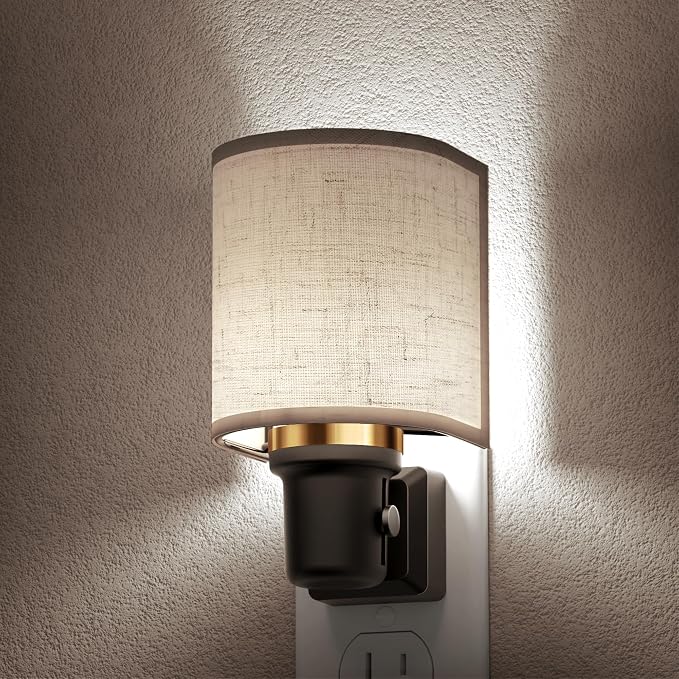 L LOHAS LED Bright Night Lights Plug into Wall, Daylight White, Dimmable | Plug in Night Light, Decorative Nightlights Plug in Wall, Light Sensor, Linen Fabric Nightlight for Hallway Kitchen, 1 Pack