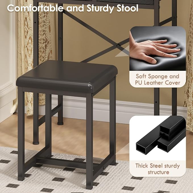 X-cosrack Black Small Vanity Desk with Mirror & Chair, 19.7" W Mini Vanity Desk Table Set with Fabric Storage Drawer for Kids, Girls, Teens, Dressing Table with Chair for Bedroom