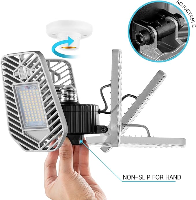 LED Garage Lights, Deformable Ceiling Light 9000 Lumens, 82W CRI 80 Shop Light, Adjustable Garage Lights, Led Lighting (No Motion Activated) (1-Pack)