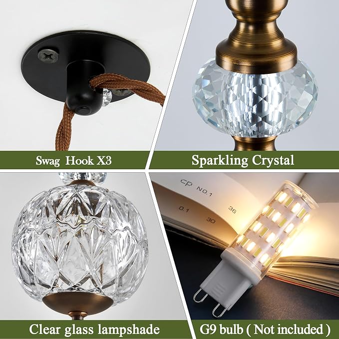Piepooye Vintage Plug in Gold Glass Pendant Light for Kitchen Island | Antique 4.72" Mini Adjustable Hanging Ceiling Light Fixture Dining Room Bedroom Foyer Entryway