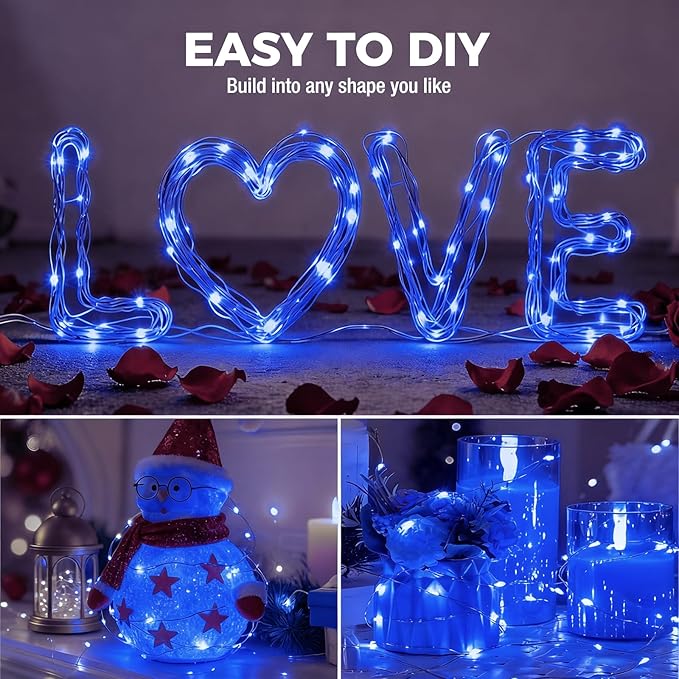 litogo 30 Pack 7FT 20 LED Fairy Lights Battery Operated, 3 Lighting Modes, Bulk Mini Twinkle String Lights Waterproof Silver Wire for Weddings Mason Jars Party Christmas Decorations-Blue