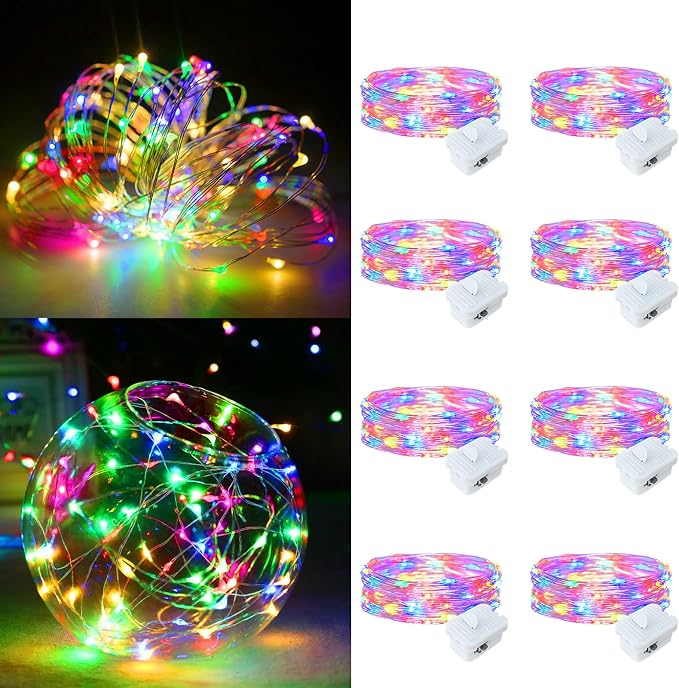 8 Pack Fairy Lights Battery Operated, 7ft 20 LED 3 Modes Speed Twinkle Mini String Lights Waterproof Silver Wire Firefly Starry Lights for Mason Jars Wedding Party Christmas Easter Decorations
