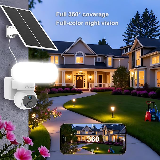 Solar Security Camera Wireless, 1500LM Floodlight & 2K PTZ | Color Night Vision, 64GB SD Included, 2.4G WiFi, Solar+Battery, AI Human Detection, 2-Way Audio, Siren Alarm, IP65 Waterproof