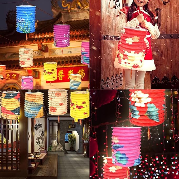 12pcs Colorful Paper Lanterns: Chinese New Year & Wedding Party Lanterns (Pink Blue)