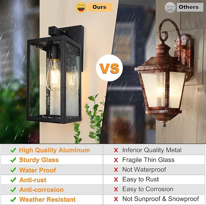 SHINE HAI Dusk to Dawn Outdoor Wall Lantern, Double Extra Large Exterior Wall Sconce Fixture with E26 Base, Waterproof Wall Mount Light, Outdoor Lantern for Porch 2 Pack