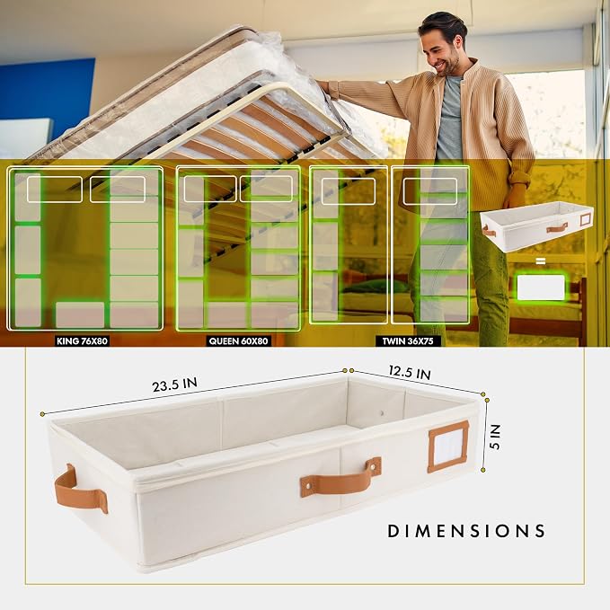 Under Bed Storage, Medium 2pc with Lid, Ivory | Drawer-style pull-out design, Fits blankets, clothes, fabric & shoes, Bins with lids, Bedroom & closet storage