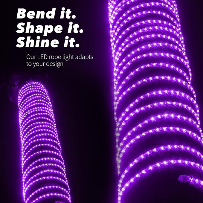 WYZworks 108LEDs, 10ft LED Outside Rope Lights, Waterproof Permanent Outdoor ETL Certified Connectable Clear Tube, Christmas Palm Tree Holiday Decorative Landscape Patio Accent Lighting - Purple