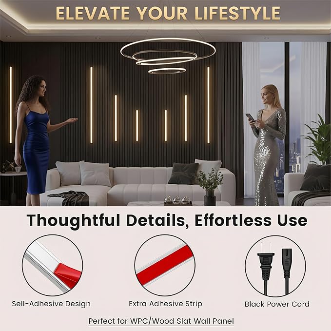 6-Lights LED Recessed Lighting Wall Panel Lights,Self-Adhesive Wood Slat Wall Panel Strip Light,4000K Touchable Switch Dimmable LED Aluminum Channel lamp,Under Cabinet Light(39in+31.5in+23.6in)
