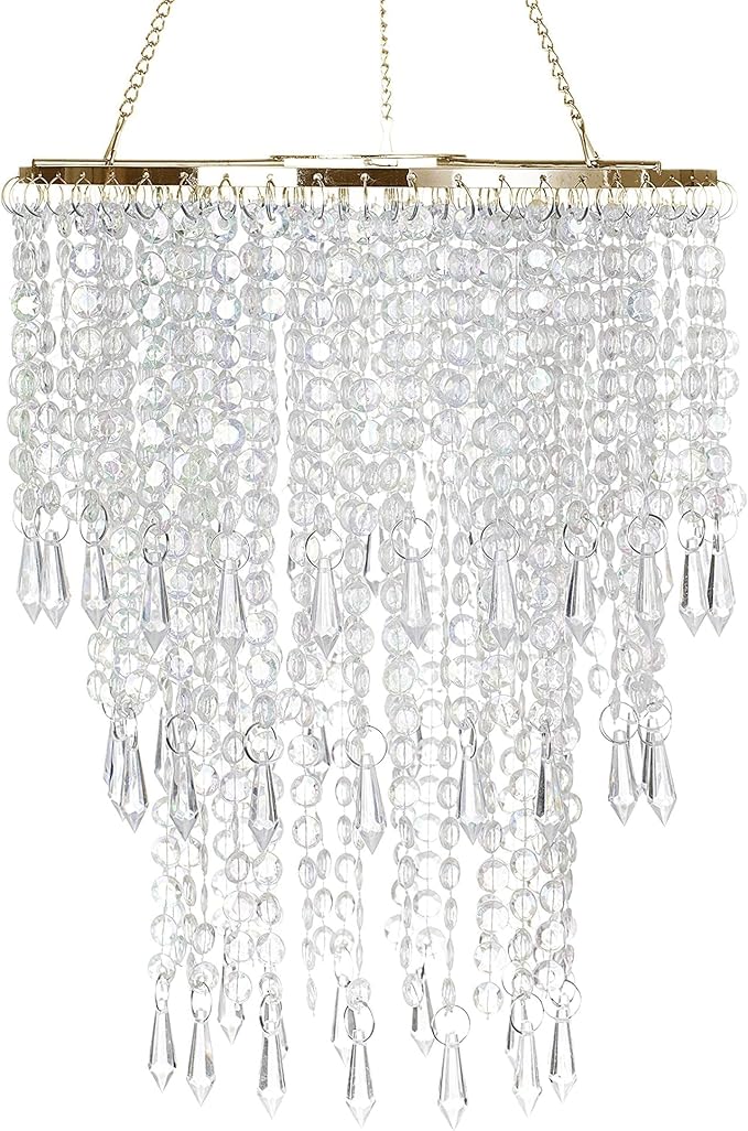 Sparkling Iridescent Beaded Chandeliers 8.6 inches Diameter for Wedding Centerpiece Living Room Bedroom Event Party Gold