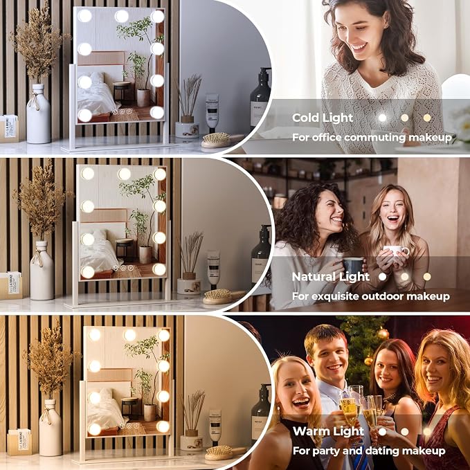 ZL ZELing Vanity Mirror with Lights,Makeup Mirror with Lights,Light up Mirrors with Smart Touch 3 Colors Dimmable,Mirror with Lights with 360° Rotation