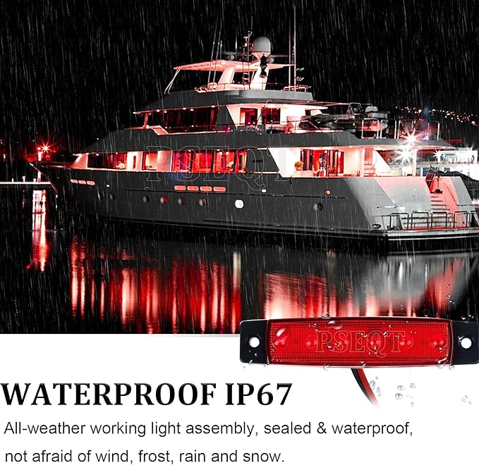 PSEQT LED Boat Interior Lights Marine Courtesy Light Strip Deck Transom Cockpit Navigation Lighting Waterproof for Fishing Pontoon Kayak Yacht Sailboat (Red 10Pcs)