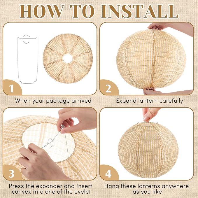 12 Pcs Print Burlap Paper Lanterns Round Chinese Paper Lanterns Farmhouse Boho Classroom Home Decor Classroom Sweet Birthday Party Ceremonial Event (16 Inch)