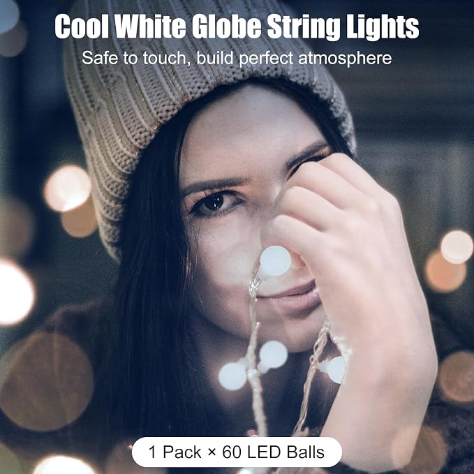 Globe String Lights Battery Operated - 21 Feet 60 Led Twinkle Fairy Lights, 8 Modes with Remote Mini Globe Lights for Indoor Outdoor Bedroom Party Wedding Garden Christmas Tree Decor, Pure White