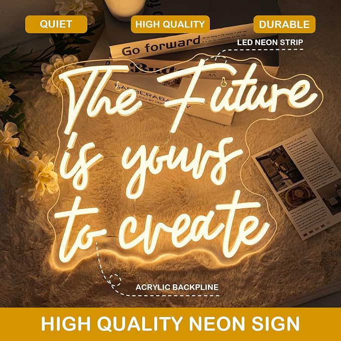 Horseneon The Future is Yours to Create Neon Led Sign, Letters Neon Signs for Wall Decor, Warm White Classroom Neon Light Sign with USB Powered for Classroom Bedroom, Windows, Living Room, Office, Children's Room