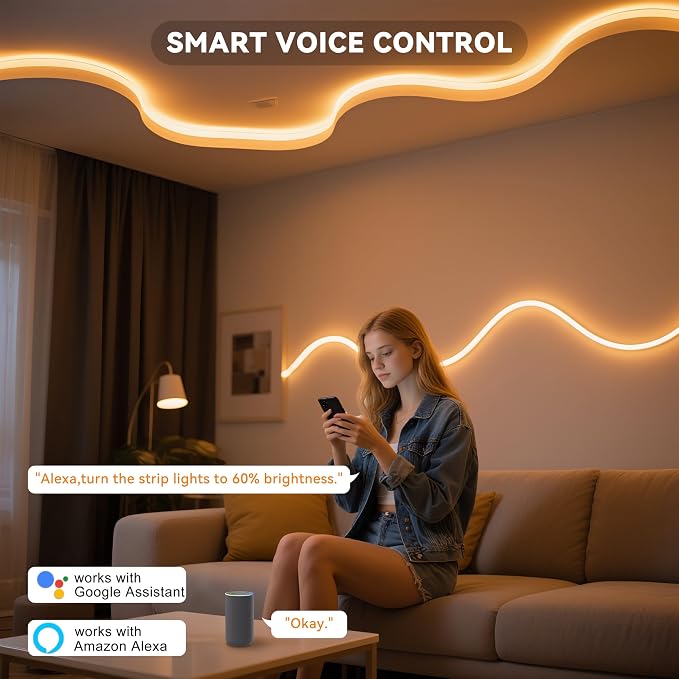 PAUTIX Smart COB LED Strip Light 32.8ft/10m,Warm White 2700K LED Strip,Compatible with Alexa/Google Assistant,Dimmable 24V LED COB Light Strip Kit for Kitchen,Bedroom,Cabinet,Living Room,Office