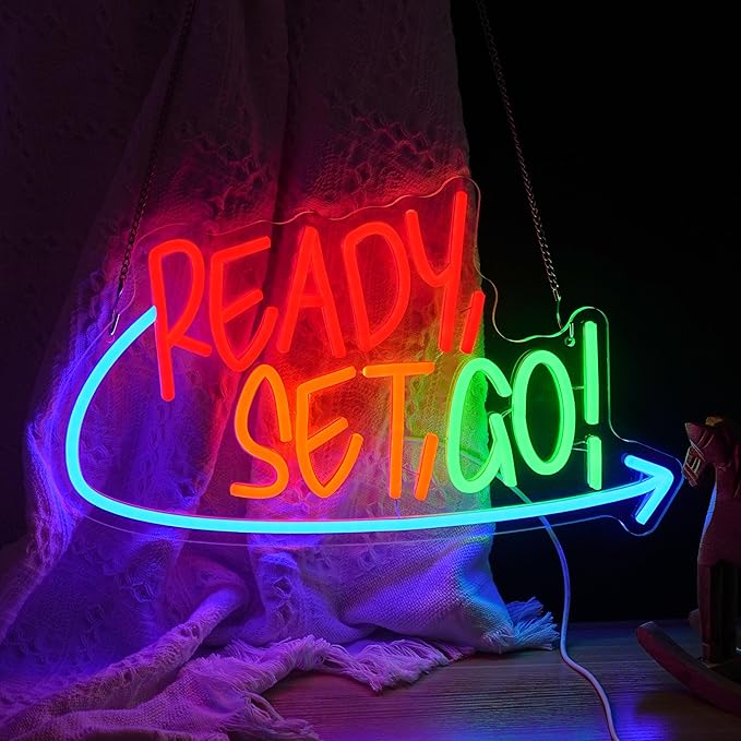 Ready Set Go Neon Sign for Game Room Colorful Game Neon Light Anime Gamer Led Light Sign Dimmable Gaming Light Up Sign for Boys Bedroom Man Cave Party (16.5 * 9.4 In)
