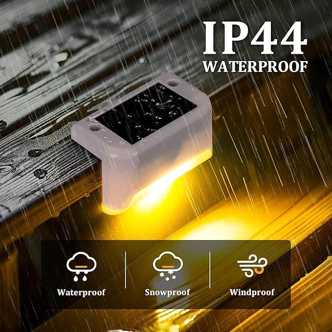 Solar Deck Lights Outdoor Waterproof, Solar Powered Fence Lights for Outside Stairs, Step, Yard, Patio, Garden and Pathway Decor(Warm White) 16Pack