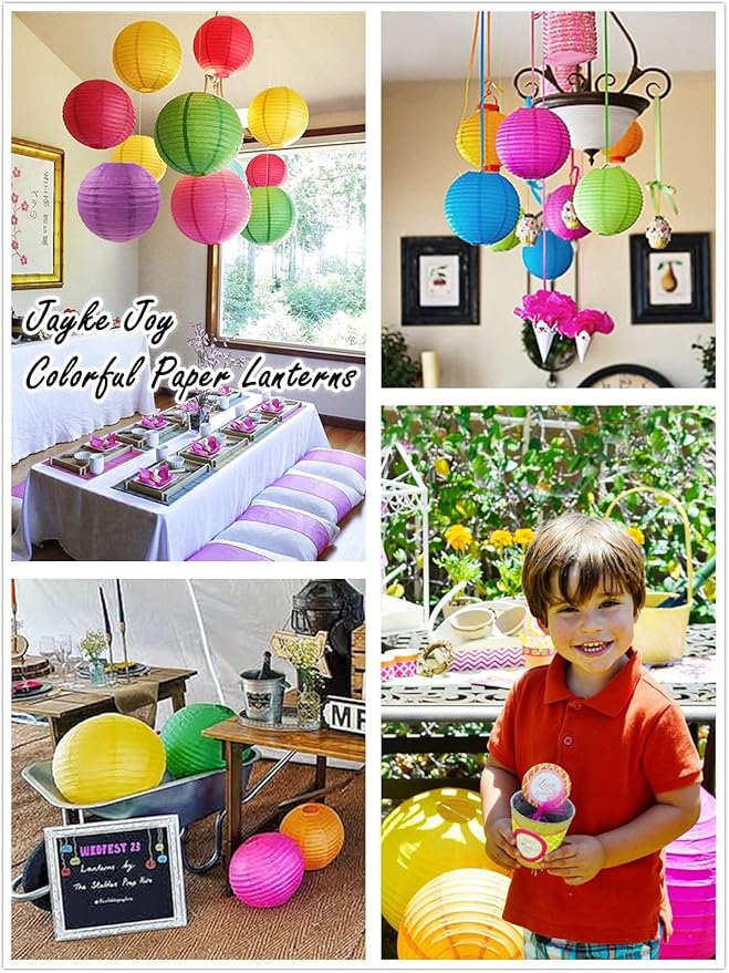 15pcs Colorful Paper Lanterns Multicolor Hanging Ball Lanterns for Birthday Wedding Bridal Baby Shower Home Office Classroom Outdoor Indoor Party Decoration (14 inch)