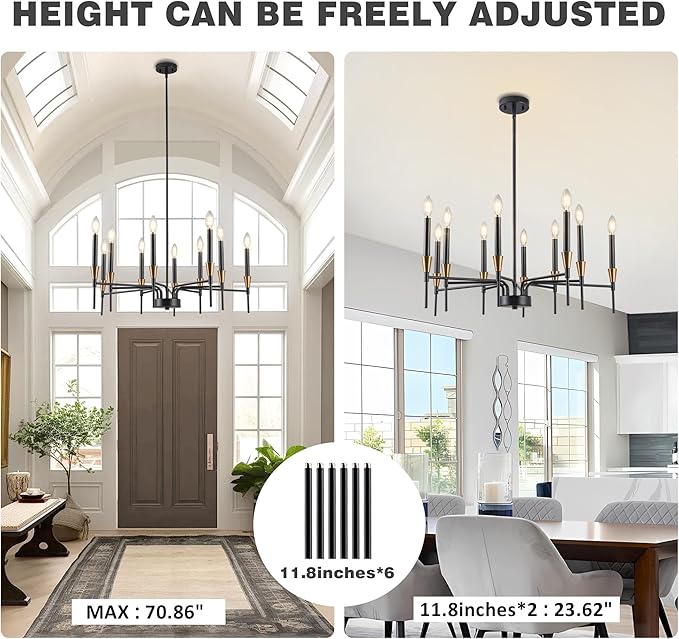 Chandeliers for Dining Room Farmhouse Dining Room Light Fixture 10-Light Black and Gold Chandelier Light Fixture Industrial Black Farmhouse Chandelier for Living Room, Bedroom, Foyer