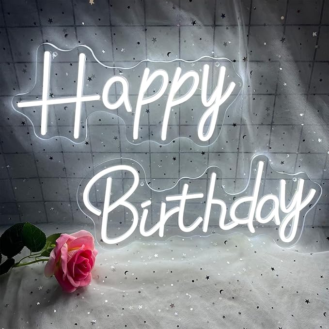 Happy Birthday Neon Sign, 14.2 X 6.6 and 16.7 X 6.5 Inch Large Happy Birthday Neon Light, Dimmable Neon Happy Birthday LED Signs, Birthday Light Up Sign Party Decoration for Home Club Bar Anniversary
