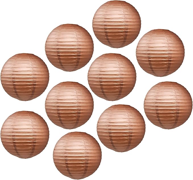 Mudra Crafts Brown Paper Lanterns Wedding Party Decorations - 12 in 10 Round Hanging Ceiling Lanterns, 10 Pack, Decorative Lamp Shades