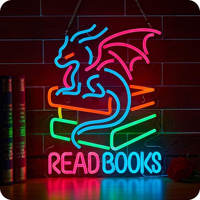 Read Books Neon Sign Book Dragon neon sign for wall decor