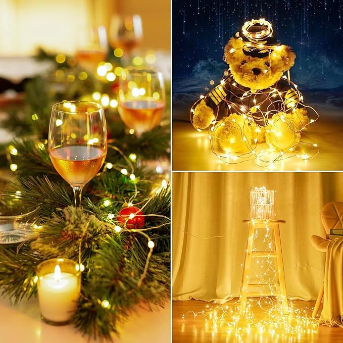 KAQ Fairy Lights Battery Operated with Remote, 4Pack 80FT 240LED Warm White | Timer and 8 Modes, Cuttable Starry Twinkle String Lights for Bedroom, Wedding, Classroom and Christmas Decor