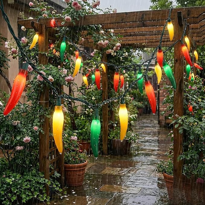 35 LED Chili Pepper Christmas Lights, 13.6Ft Camping String Lights | Multicolor, Plug in, Shatterproof, Connectable, Indoor Fairy Lights for Cook Off, Outdoor Patio Summer Decor, Green Wire