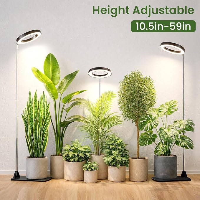 Grow Lights for Indoor Plants, 6.3" Full Spectrum Plant Light with Base | 59" Adjustable Grow Lamp For tall Large Plants, Base/Soil Stake, 6/8/12/16H Auto Timer, 3 Light Color, 5 Brightness, 3 Packs