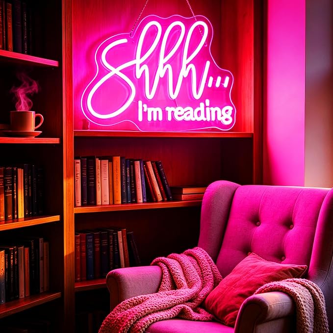 Shhh I'm Reading Neon Sign for Wall Decor, Dimmable Reading LED Light, USB Powered Neon Sign for Classroom Library Study room, Gifts for Students Friends