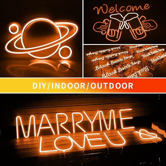 LED Neon Light Strip 16.4FT/5M- Bright, Non-Glaring & Waterproof Neon Rope Lights for Indoor & Outdoor Decor,【Power Adapter Included】 Orange,neon led Strip Lights…